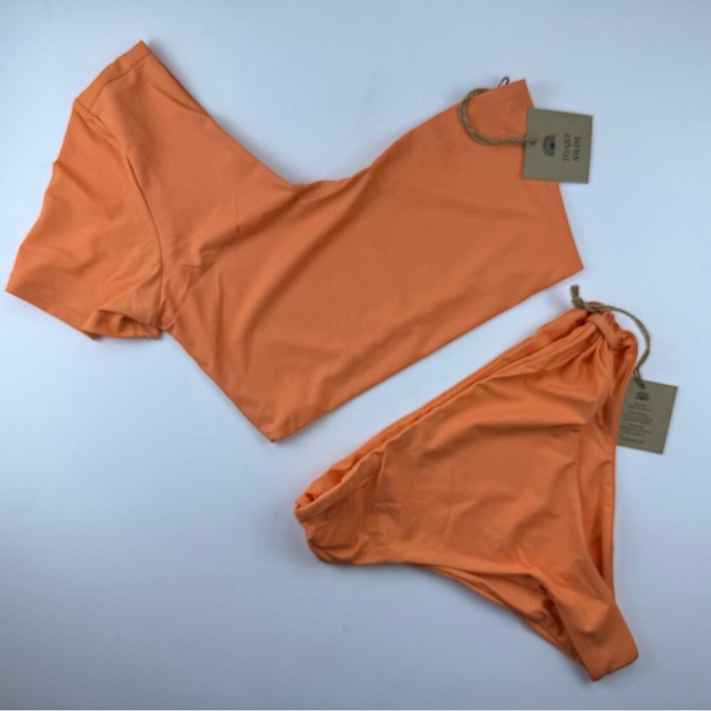 NWT Free People x Toast Bikini Set One Shoulder Top Cinch Bottom Nectarine XS